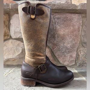 UGG Chancery Bomber Stout Brown Leather Zipper Sheepskin Boots